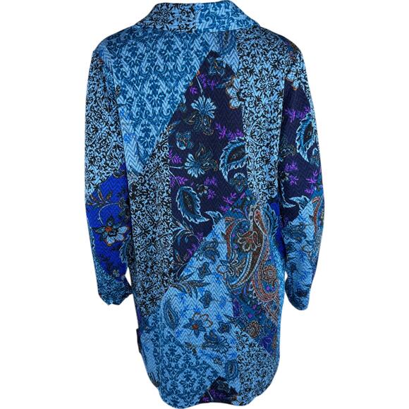 Susan Graver Petite Novelty Knit Jacket Shawl Collar Blue Teal MP NWOT Stretch - Picture 7 of 13